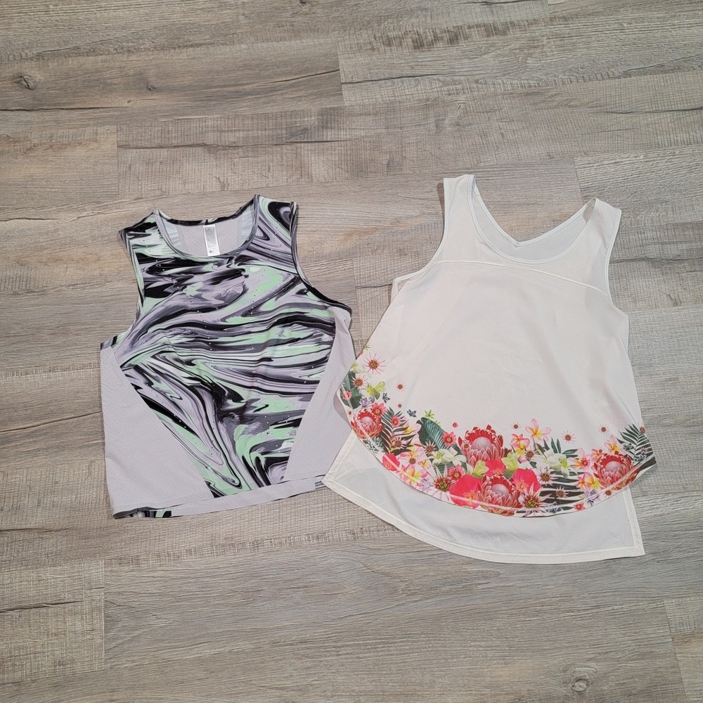 Lululemon Size 6 Tank Tops (Lot of 2) Floral Marble Running Workout Gymwear